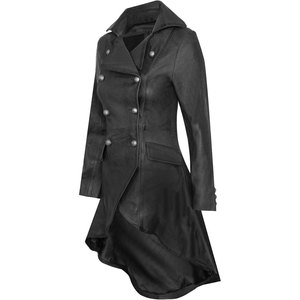 Abrigo de Cuero Gótico de Alta Calidad para Mujer, Cierre de Botones Cruzados y Cola Dramática, Superventas - Product Image 2