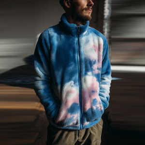 Men's Winter Sherpa <b>Lined</b> Stand Collar Oversize Zipper Fleece <b>Jacket</b> Sublimation Printing Eco-Friendly Breathable Streetwear - Product Image 6