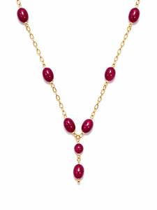 Collier personnalisé plaqué rhodium avec perles ovales en rubis rouges, chaîne Y en forme de goutte, bijoux de luxe pour femmes, mariages et usage quotidien - Product Image 3