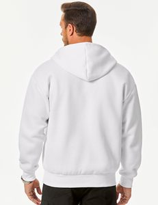 Sweat-shirt à capuche unisexe blanc avec fermeture éclair, en molleton, coupe classique, couleur unie, style hip-hop, pour l'hiver, 100% coton, avec poche - Product Image 2