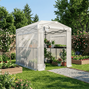 Serra Pieghevole 8x6ft in Rete PE con Struttura in Ferro Verniciato Bianco e Tettoia in Plastica per Giardino e Coltivazione - Product Image 3