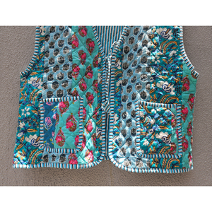 Chaleco acolchado de algodón con diseño patchwork, sin mangas, con cordón ajustable, bolsillo frontal, informal, unisex, para regalo. - Product Image 4