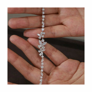 Pulsera de Cadena con Flores de Diamantes para Mujer, Corte Marquesa, Engaste de Garras, Joyería de Lujo para Boda - Product Image 4