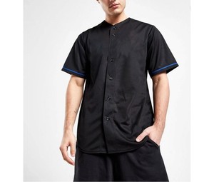 Camiseta de Béisbol Unisex Negra de Manga Corta con Cierre de Cordón, Tejido de Malla Transpirable, Corte Regular, para Todas las Temporadas, Color Sólido - Product Image 1
