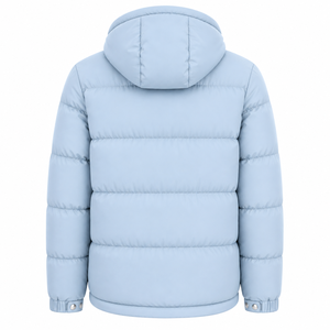 Men's Light Blue Hooded Puffer Jacket Stand Collar Windproof <b>Winter</b> <b>Quilted</b> Polyester Wadding Casual Outerwear - Product Image 5