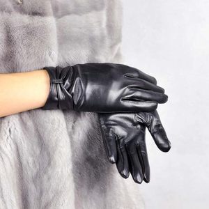 Women's Leather fashion <b>Gloves</b> With Bow Black - Product Image 3