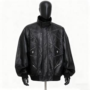 Veste bomber pour homme, design tendance OEM, nouvelle arrivée automne, veste en cuir, broderie lourde, veste en cuir avec strass - Product Image 4