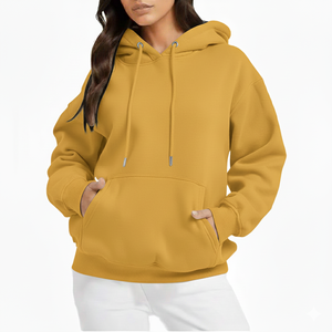 Sudadera con Capucha Rosa para Mujer, Talla Grande, de Forro Polar, Manga Larga, Color Sólido, Informal, para Otoño, con Bolsillos, Transpirable - Product Image 5