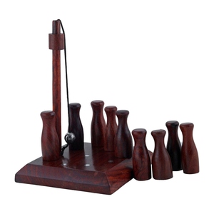 Handcrafted Wooden Tabletop <b>Bowling</b> Game Featuring A Central Swing Ball Post And Miniature Pins For Fun Indoor Entertainment - Product Image 6