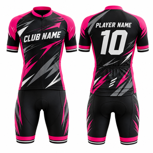 Ensemble de maillots de cyclisme personnalisés noir et rose, imprimés par sublimation, en polyester respirant, uniforme d'équipe unisexe pour adultes, avec coutures sans couture - Product Image 1