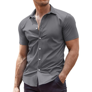 Chemises de bureau décontractées pour hommes sur mesure, à double boutonnage, tricotées, respirantes, anti-plis, séchage rapide, uniformes de printemps, fabricant - Product Image 1
