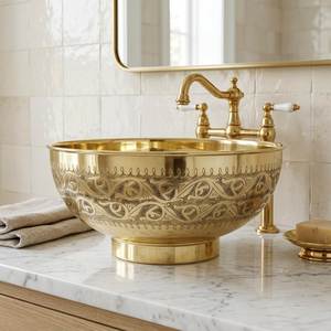 Durable Brass Wash <b>Basin</b> Elegant Handmade Bathroom Sink Premium Decorative Bowl Modern Countertop Interior Luxury Home Product - Product Image 6