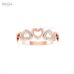 Anillo Romántico de Doble Corazón en Oro Sólido de 14K, el Más Vendido del 2026, para Novia, con Diamante Blanco de Corte Redondo de 0.13CTW, Anillo de Promesa en Oferta - Product Image 3