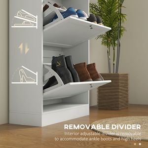 Mobiletto da soggiorno con 3 cassetti ribaltabili e ripiani regolabili per 18 scarpe, bianco - Product Image 6