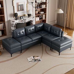 Divano Angolare a L in Pelle PU da 240 cm con Pouf Contenitori Mobili per Soggiorno - Product Image 1