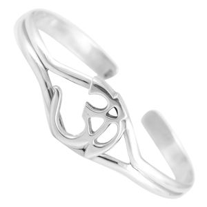<b>Silver</b> Mountain Om Symbol Sterling <b>Silver</b> Open <b>Cuff</b> Bangle for Unisex/Women's Minimalist Modern Design - Product Image 3