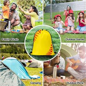 Yellow Softball Themed <b>Drawstring</b> Bag 40.64cm x 33.02cm Foldable Polyester Sports <b>Backpack</b> for Gym Outdoor Use - Product Image 6