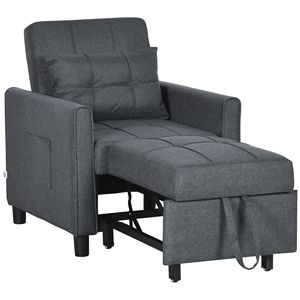 Divano Letto 3-in-1 Grigio con Schienale Regolabile, Poltrone Pieghevoli e Tasche Portaoggetti con Braccioli Dritti - Product Image 1