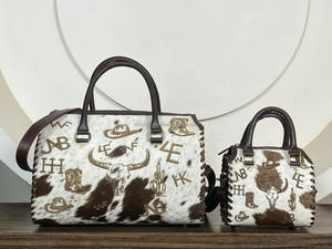 2026 Elegant <b>Handmade</b> Western Genuine Cowhide Leather Speedy Duffle Bag Vintage Hair On Hide Travel Weekender Shoulder Bag - Product Image 5