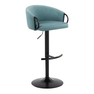 Set Claire di 2 Sgabelli da Bar Contemporanei Regolabili in Metallo Nero e Velluto Azzurro con Poggiapiedi Rotondo a T Girevole - Product Image 2