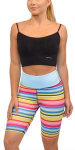 Shorts de sport rayés taille haute pour femme, respirants, en Spandex et Polyester tricoté, vêtements de sport, taille élastique, coupe ajustée - Product Image 1