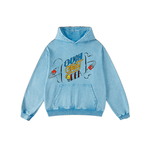 Sweat à capuche surdimensionné en coton 100% bleu délavé personnalisé pour impression numérique de logo vintage - Product Image 6