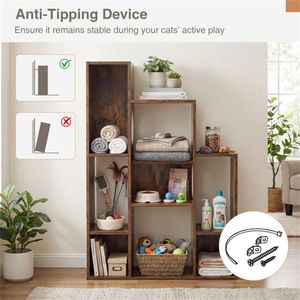 Mobiletto Libreria Rustico Marrone per Gatti con 8 Scomparti Organizzati e Piattaforme Multiple per Arrampicarsi, Arredamento per Animali Domestici - Product Image 3