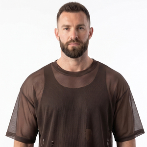 T-shirt transparent léger pour homme, en maille fine, à épaules tombantes, 100% polyester, séchage rapide, tee-shirt transparent pour homme - Product Image 4