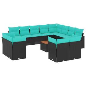 Juego de sofás para patio de 13 piezas con cojines negros, muebles de jardín de ratán sintético - Product Image 2