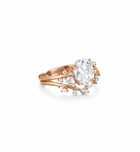 Oval Cut Lab Grown Diamond Engagement <b>Ring</b> <b>Set</b> Marquise Diamond Leaf Wedding Band Bridal <b>Ring</b> <b>Set</b> Rose <b>Gold</b> - Product Image 4