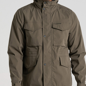 Men's Olive Green Hooded Safari Jacket Waterproof Workwear Style Stand Collar Regular Fit Polyester Shell Winter <b>Coat</b> - Product Image 2