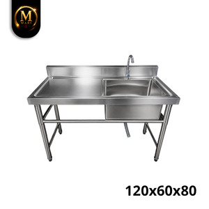 Superb Stainless Steel Single Bowl <b>Sink</b> Left Platform 0.8mm Thickness Freestanding Commercial Kitchen Washing <b>Drainer</b> Unit - Product Image 4