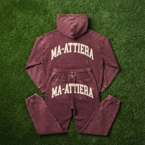 Custom <b>Burgundy</b> Washed Hoodie and Jogger Sweatpants Set Women Cotton Fleece Casual Tracksuit OEM ODM Wholesale - Product Image 5