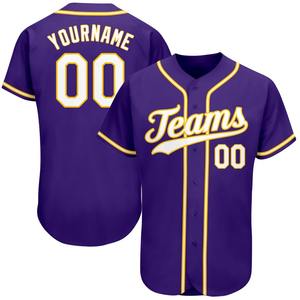 Maillot de football personnalisé violet, blanc et or, authentique, uniforme sportif d'équipe, respirant, en maille, à manches courtes, boutonné - Product Image 1