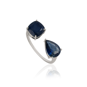 Prix de gros usine Bague ouverte en or blanc véritable K18 avec saphir bleu, bijou pour mariage et soirée, pierre de naissance de septembre - Product Image 3