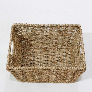 Premium Natural Seagrass <b>Storage</b> <b>Basket</b> <b>Rectangular</b> Shelf Organizer Tray with Integrated Handles - Product Image 6