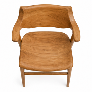 Chaise de salle à manger en teck massif sculpté de style nordique avec dossier large à facettes, design contemporain, pour la maison, le bureau, l'appartement, l'extérieur - Product Image 2