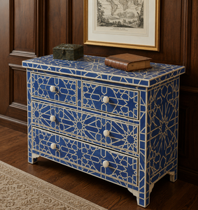 Aparador Contemporáneo con Incrustaciones de Hueso Azul, Gabinete de Almacenamiento con Cajones, Detalles de Ágata, Cómoda de Madera de Tres Niveles para Sala de Estar - Product Image 2
