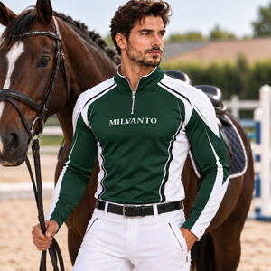 Camisa de Competición Ecuestre Personalizada para Hombre en Color Marrón |   Camisa de equitación premium de poliéster de 220 GSM con manga larga y cremallera de un cuarto - Product Image 2