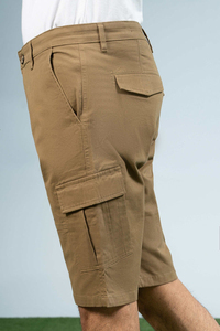 Pantalones Cortos Cargo Color Caqui para Hombre, Cintura Media, Cierre de Botones, Casuales, Tejido de Algodón Sólido - Product Image 4
