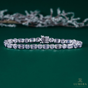 Pulsera de Diamantes Cultivados en Laboratorio con Corte Brillante Redondo Esmeralda, Chapada en Oro, Certificada por IGI, Regalo de Boda para Mujer - Product Image 2