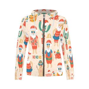 เสื้อสเวตเตอร์มีฮู้ดซิปสำหรับผู้หญิง แขนยาว พิมพ์ลายการ์ตูนซานต้า ระบายอากาศได้ดี ผ้าฝ้ายถัก ใส่ได้ในฤดูร้อน - Product Image 3