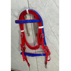 Juego de Brida para Caballo de PVC Rojo y Azul, Cómodo, con Riendas a Juego, Duradero, Impermeable, Ajustable, con Accesorios de Acero Inoxidable, 4 Tamaños - Product Image 2