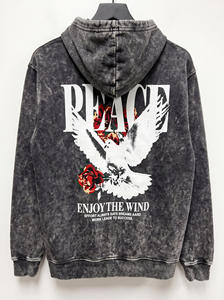 Mens Vintage Acid Wash Pullover Hoodie Oversized Eagle Rose Graphic <b>Back</b> Print Streetwear Hooded Sweatshirt - Product Image 3