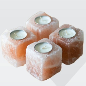 Portavelas de Sal del Himalaya de Primera Calidad, Tallado en Cubo, Decoración Natural Relajante para el Hogar, Oficina y Spa - Product Image 1