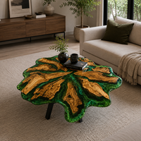 Table basse en résine époxy verte écologique faite à la main, plateau en forme de feuille, Diwali, design unique inspiré de la nature, salon, sur mesure