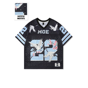 Maillot de football américain personnalisé pour femme, noir, en maille, col en V, avec motifs graphiques en strass thermocollés, OEM, marque privée, vente en gros - Product Image 2