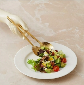 Hammered Gold Polish Stainless Steel Salad <b>Servers</b> For Aesthetic Table Presentation Banquet Halls And Wedding <b>Buffets</b> - Product Image 6