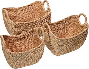 Panier de rangement artisanal en jacinthe d'eau naturelle et durable, décoratif et multifonctionnel pour salon, chambre ou salle de bain - Product Image 1