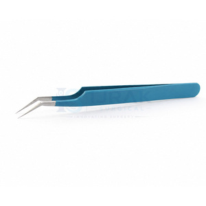 Pinzas Profesionales para Pestañas con Punta Angulada Azul, de Acero Inoxidable, para Extensiones de Pestañas de Volumen, Uso Profesional en Salones de Belleza - Product Image 1